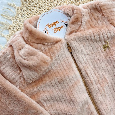  Conj. Jaqueta de Pelinho com Laço e Calça Legging - Areia